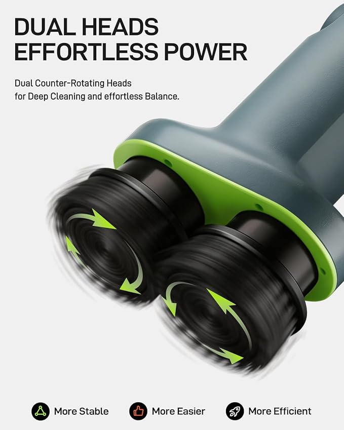 Electric Spin Scrubber Cordless Power Scrubber with Dual Rotating Brush Heads Adjustable Angle Handle 90°-180° 6 Replaceable Attachments IPX7 Waterproof for Bathroom Tile Floor Tub (C1 Plus)
