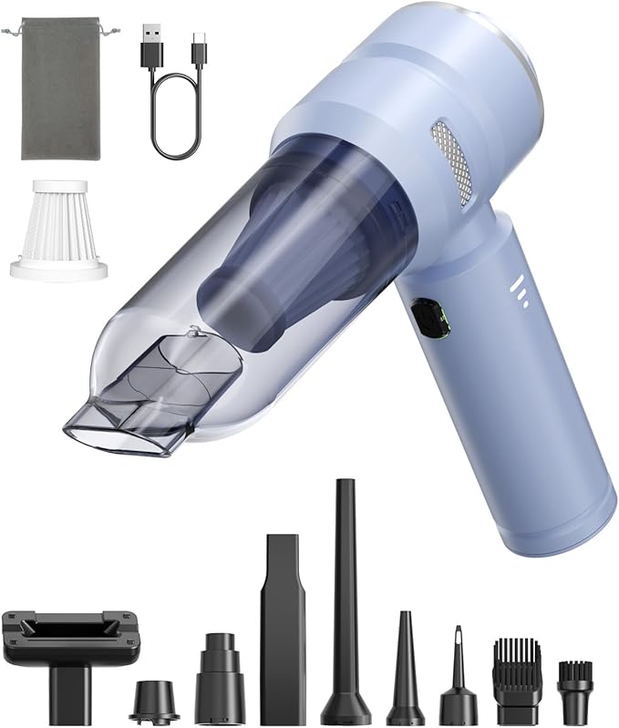 Car Vacuum3 Suction ModesPortable Mini Cordless Cleaner with 50000pa Suction PowerType-C ChargeHandheld Vacuum for HomeCarBirthday Gifts for Men Dad Husband (Blue)