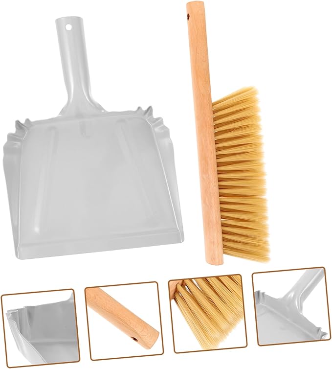 DOITOOL 1 Set Broom Bucket Pet Hair Removal Broom Sofa Duster Hand Broom with Wooden Handle Bed Sheet Brush