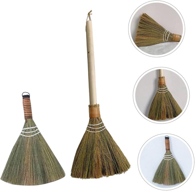 Garneck 2pcs Handmade Woven Brooms with Detachable Handle Rustic Soft Straw Cleaning Brooms for Home Kitchen Indoor Outdoor Dust Removal