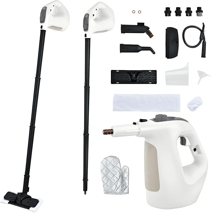 Handheld Steam Cleaner 1400W Pressurized Steamer with 17 Pieces Accessory Set &amp Child Lock Multipurpose Portable Steam Mop for Home Use Floors Windows Cars Sofas (Grey)