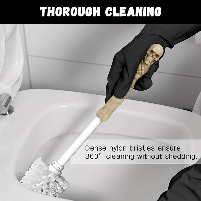 Toilet Brush and Holder Set for BathroomSkullduggery Skeleton Gothic Bathroom Decor Toilet Bowl Brush SetSpace Saving for Storage Drip-Proof Easy to Assemble Deep Cleaning