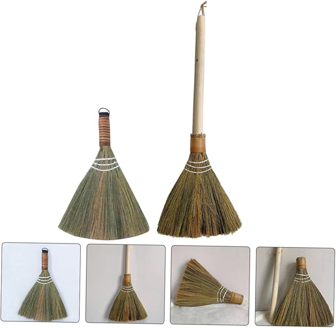 2pcs Hand-Woven Soft Broom with Detachable Handle Small Manual Desk Cleaning Brush for Indoor Dusting Portable Rustic Sweeper for Home and Farmhouse