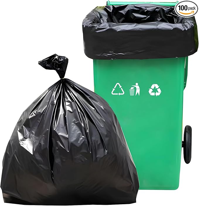 Heavy-Duty Trash Bags Black 24 x 32 Inch 10-13 Gallon 100 Count Extra Strong Garbage Bags for Kitchen Restaurant Business Indoor Outdoor UseThickened garbage bags 60cm x 80cm
