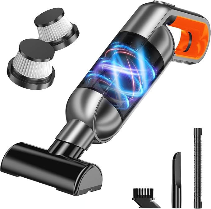 Handheld Vacuum Cordless Portable Car Vacuum with LED LightRechargeable Small Vacuum Cleaner with Powerful SuctionLightweight Vacuum Cleaner for Car Home Office Pet Hair (Orange)