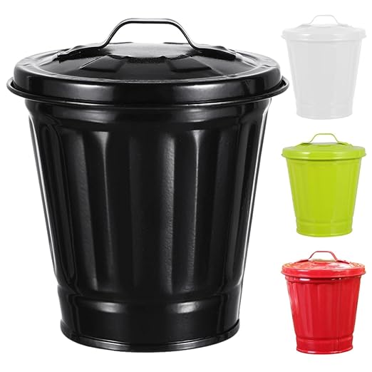 4pcs Cute Desktop Trash Can Lid Small Multi-Functional Wastebasket for Bedroom Kitchen Office Stylish Rubbish Bin for Home Decor Pen Container Plant Holder