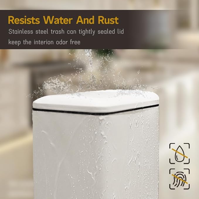 Bathroom Trash Can 2.6 Gallon Trash Can with Lid Stainless Steel Pedal Trash Bin with Removable Liner for Bathroom Bedroom Kitchen Office10 Liter White Garbage Can