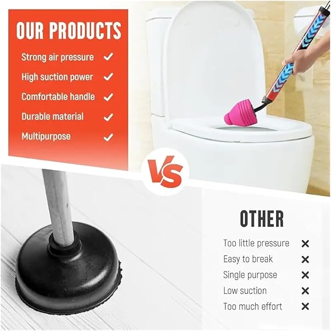 Compatible for 1pc Toilet Suction Cup Multi-Purpose Through The Bathroom Drain Fast Unclogging Powerful Pneumatic Cleaner Pipe Unclogger(2pcs Red)