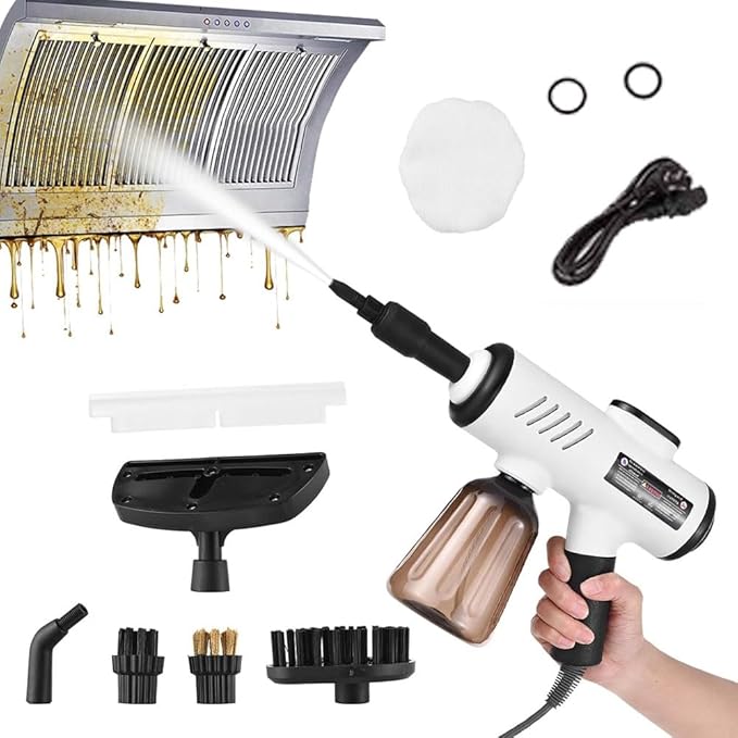 Handheld Steam Cleaner Portable Handheld Steamer with 1200W 600ML 3 Levels Adjustable for Tile Window Kitchen Car White
