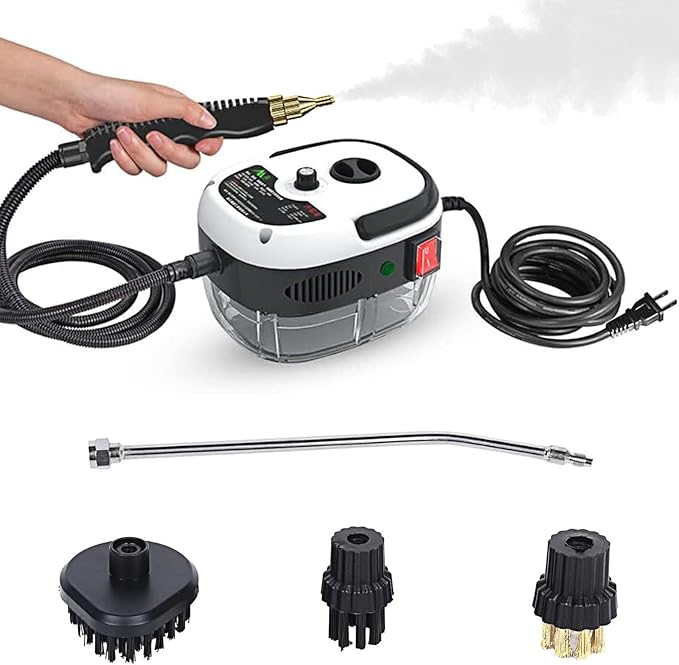 Handheld Steam Cleaner 2500W High Temperature Pressurized Steam Cleaner for Home Use Fast Heating Portable Steamer Cleaning Machine with 3 Brush Heads for Kitchen Car Detailing