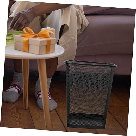 Toyvian 2pcs Mesh Design Square Wastebasket with Sturdy Iron Frame Black Wire Trash Cans for Household and Office Use Open Top Breathable Mesh Bins for and Easy Garbage Disposal
