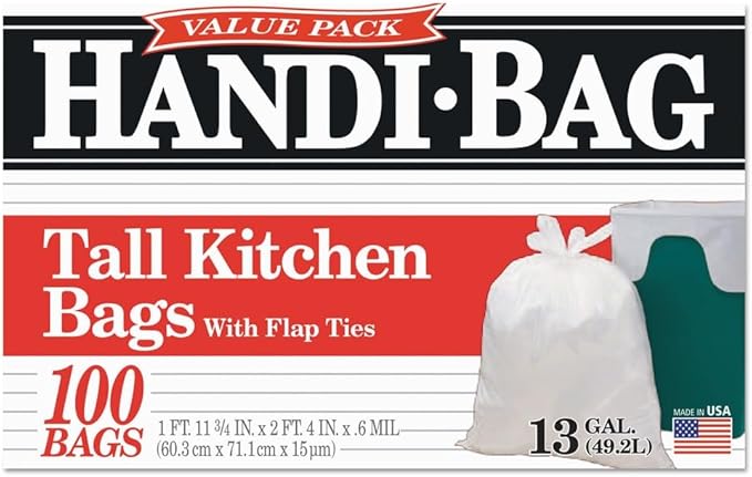 HAB6FK100CT Super Value Pack Trash Bags 13gal 0.6mil 23 3/4 x 28 White 100/Box 6 BX/CT