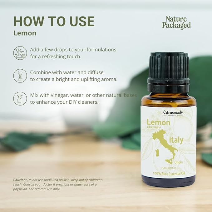 Lemon Essential Oil - Direct from Citrusmade Southern Italy - Cold Pressed - Aceite de Limón for Aromatherapy Massage Diffuser DIY Candle and Soap Making - 2lbs
