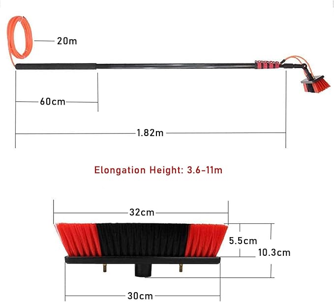 Photovoltaic Panel Cleaning Window Cleaner Kit Water/Hose Fed Pole for Cleaning Photovoltaic and Solar Panels and Other Cleaning Activities35Cmbrushhead/35Cmbrushhead/5.4M/18Ft