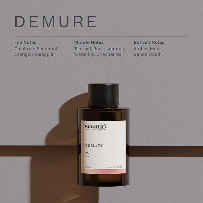 Scentify Demure Aroma Oil Refill for Diffusers – Fresh Citrus &amp Soft Floral Scent with Musk &amp Sandalwood – Luxury Aromatherapy Fragrance Oil 100ml / 3.38oz
