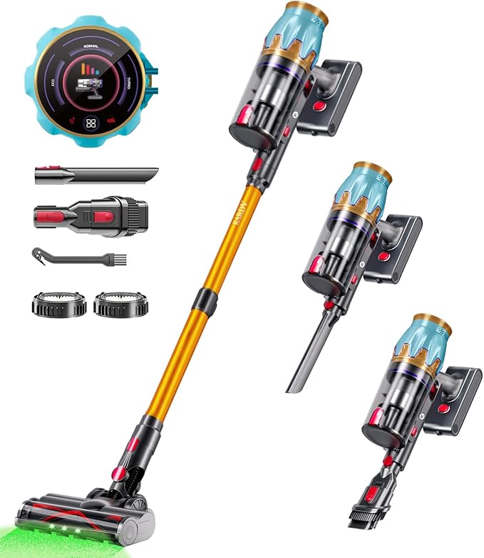 Cordless Vacuum Cleaner 45Kpa/550W Stick Vacuum with Touch Screen Max 65Mins Vacuum Cleaners for Home Upgraded Green Light &amp Anti-Tangle Wireless Vacuum for Pet Hair/Carpet/Hardwood Floor
