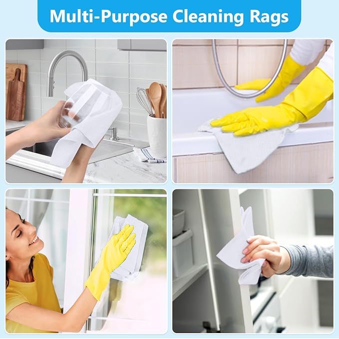 GLIMGLINT White Microfiber Cleaning Cloth 100 Pack Cleaning Rags Lint-Free Ultra Absorbent Reusable Paper Towels for Home Kitchen Car Garage or Shop Dish Rags 11 x 9