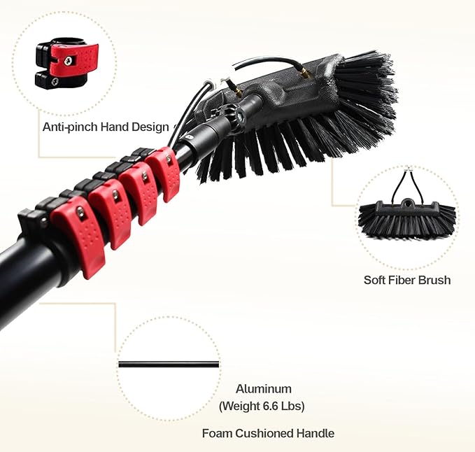 Telescopic Window Glass Cleaner 3.6m-10.8m Telescopic Window Cleaning Rod Multi-Purpose Water Spray Brush Telescopic Cleaner Photovoltaic Cleaner10.8M/36FT