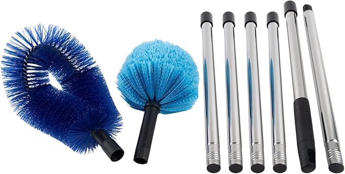 Stainless Steel Telescopic Ceiling Broom with Long Handle for High Corner Cleaning Adjustable Extension Pole for Walls Floors Patios Lightweight Brush Head Blue(A)