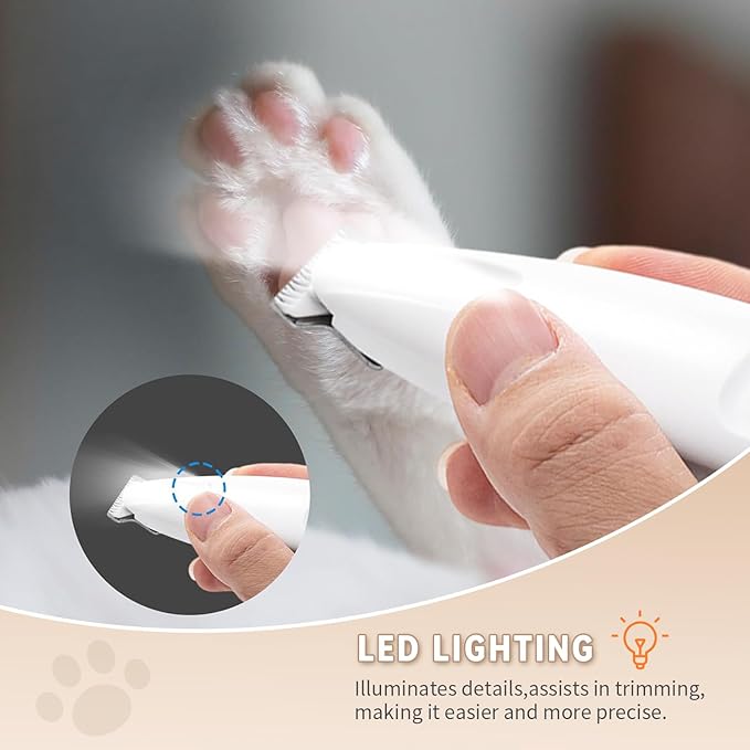2026 New Pet Precision Trimmer Dog Paw Trimmer with LED Light Low Noise IP68 Waterproof Dual-Speed Motor Suit for Trimming Paw Ear Face Butt Eyebrows USB Rechageble