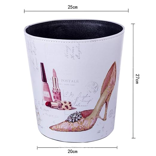 10L/2.64 Gallon Trash Can Decorative Waste Basket PU Leather Waste Paper Basket Waterproof Garbage Can for Bathroom Bedroom Office Kitchen and Living Room - Lipstick High Heels