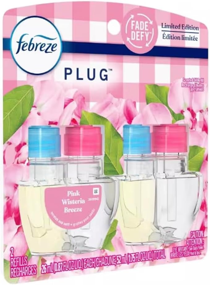 fe.bre.ze Odor-Fighting Fade Defy Plug Air Freshener (2) of 0.87 fl oz Refills-Pink Wisteria Breeze