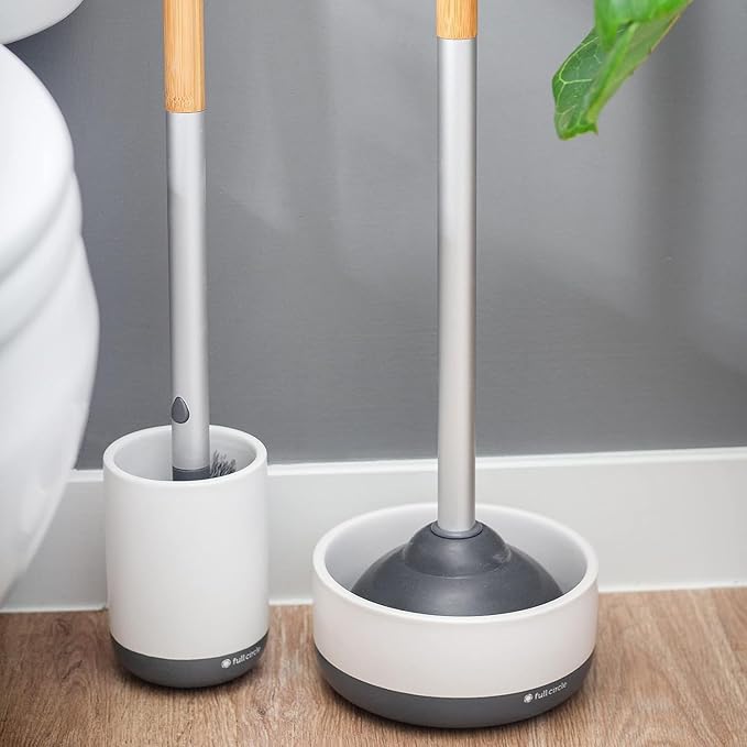 Full Circle Scrub Queen Bathroom Toilet Brush with Ceramic Holder and Instant-Dry Coating for Mold &amp Mildew Prevention More Hygenic Toilet Cleaning Scrubber Replaceable Head White