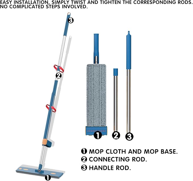 16.5 Self Wringing Flat Mop and Bucket Set 55 Long Handle Microfiber Mop for Floor and Wall Cleaning Hands-Free Wet &amp Dry Mop with Squeegee 5 Replacement Pads &amp Collapsible Bucket