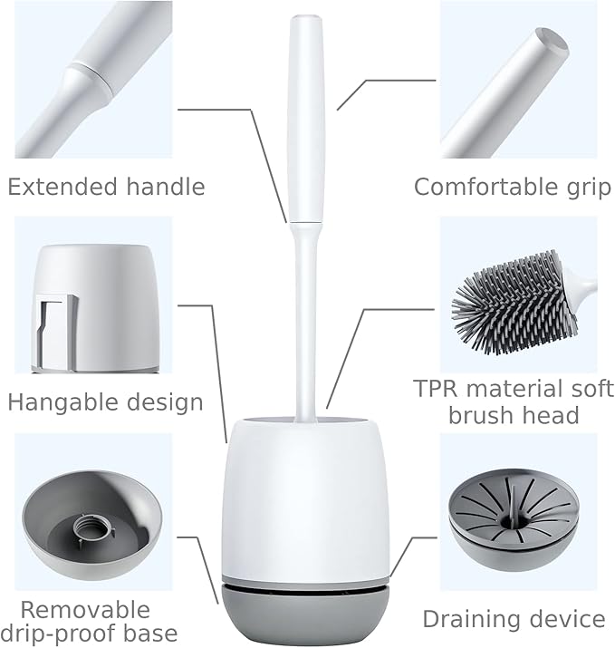 Toilet Brush 2 Pack Toilet Bowl Brush and Holder with Ventilated Holder Bathroom Accessories Toilet Bowl Cleaners with Silicone Bristles Cleaning Supplies Toilet Cleaner Brush for Deep Cleaning