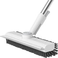 3-in-1 Floor Scrub Brush with Long Handle – Heavy-Duty Stiff Bristles &amp Built-in Scraper Effortless Deep Cleaning for Bathroom Shower Kitchen Garage Patio &amp Deck (White)