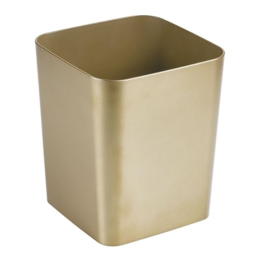 mDesign Square Shatter-Resistant Plastic Small Trash Can Wastebasket Garbage Container Bin for Bathrooms Powder Rooms Kitchens Home Offices - Soft Brass Finish