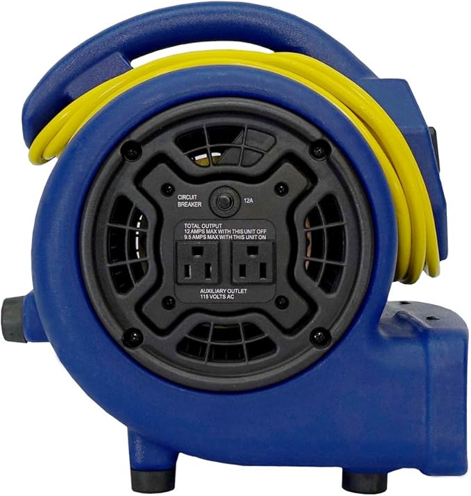 OdorStop Heavy Duty Air Mover 3-speed with Yellow Power Cord w/Lighted End and Unbreakable Roto-Molded Design Throws Air up to 100 Ft. (OS1000B)