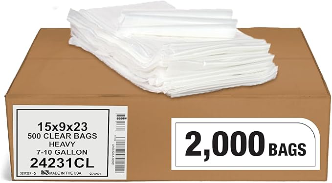 Aluf Plastics 7-10 Gallon 1 MIL Thick Clear Heavy Duty Trash Bags - 24 x 23 - Pack of 2000 - For Recycling Kitchen Contractor &amp Outdoor