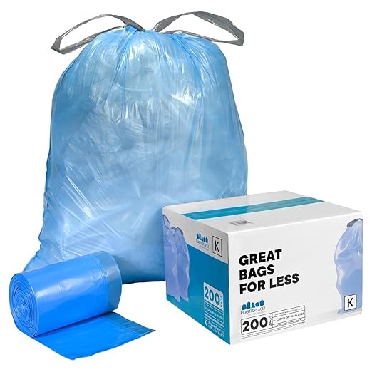 Plasticplace Custom Fit Trash Bags Compatible with simplehuman Code K (100 Count) Tinted Blue Drawstring Garbage Liners 10 Gallon / 38 Liters 24 x 28