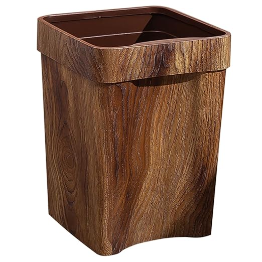 Heavy Duty Trash Can Wood Grain Multi-Function Waste Basket for Home Office