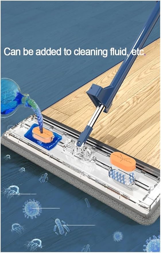 Large Flat Mop2024 New Large Flat MopSelf-contained Dewatering ScraperWall Cleaning with Long HandleMicrofiber Magic 360° with Dewatering Scraper 12027(White+4 Rag)