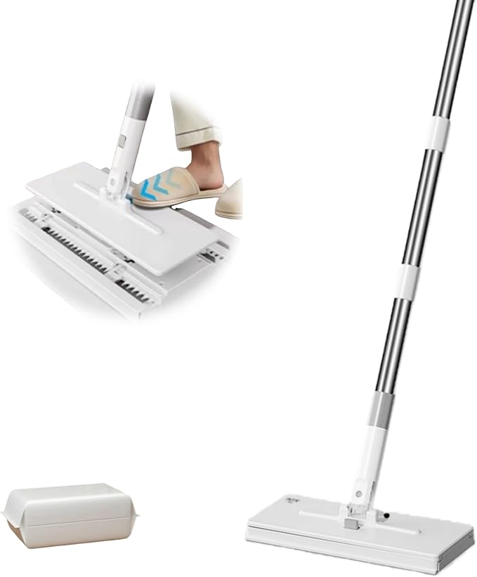 Snap Grip Mini Mop Set with Foot Tap Lock System | 40 Disposable Cleaning Papers | Hands Free Lazy Mop Stick for Kitchen House Wall Toilet | Wet and Dry for Multi Surface Cleaning