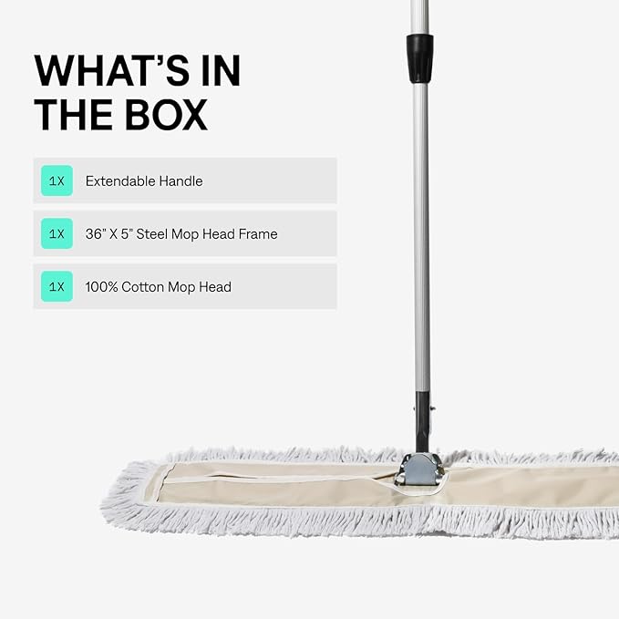 Commercial Dust Mop – 36 Inch Floor Sweeper for Hardwood Reusable Cotton Mop Head Extendable Handle Dry Mop for Floor Cleaning &amp Janitorial Supplies
