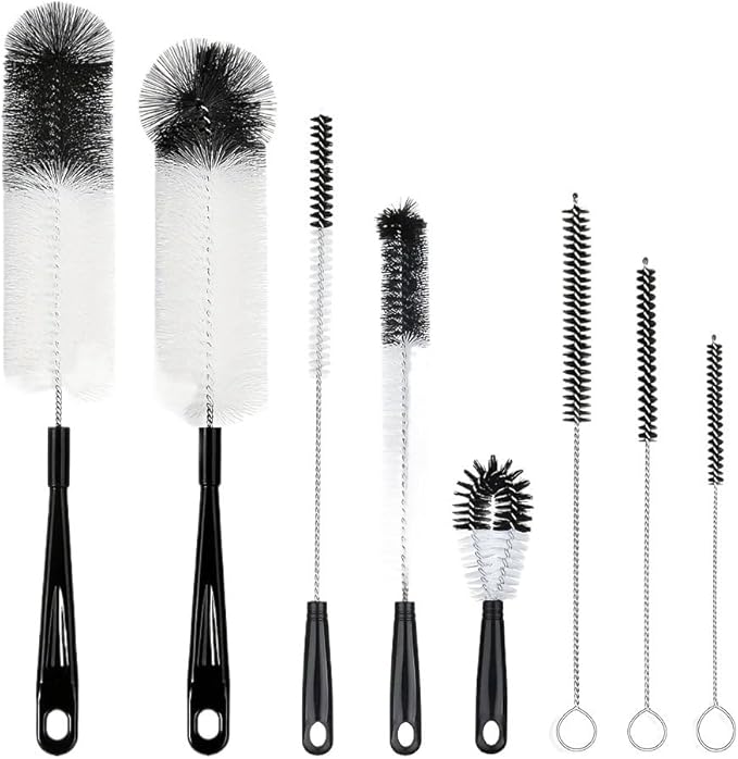 8 Boxed Wine Bottle Cleaning Brush Set for Narrow Wine/Beer Bottles/Thermos/jugs/sp Long Handled Black Cleaner(Black B)