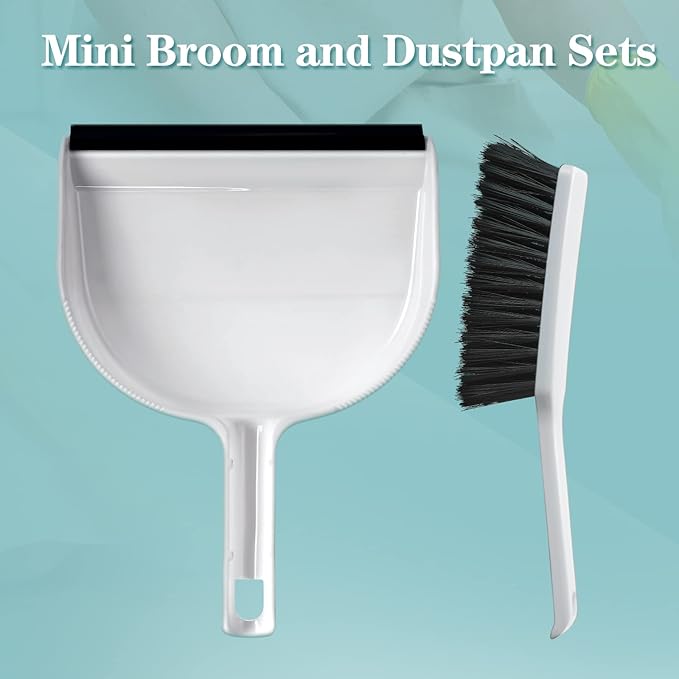 Zubebe 12 Pcs Mini Dustpan and Brush Set Small Broom and Dustpan Set Small Cleaning Brush Portable Hand Broom Set for Home Office Kitchen Table Desktop Floor Cleaning Supplies