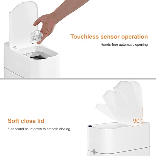 MUEE Automatic Motion Sensor Bathroom Trash Can with Lid 3 Gallon Smart Garbage Can Touchless Trash Can Slim Small Trash Bin Waterproof Waste Basket for Toilet Bedroom Office Kitchen Living Room RV