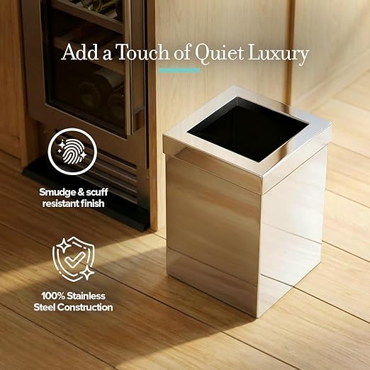 Gatco Small Bathroom Trash Can With Lid Square 3 Gallon Stainless Steel Wastebasket Under Sink Chrome For Bathroom Bedroom Office (1913)