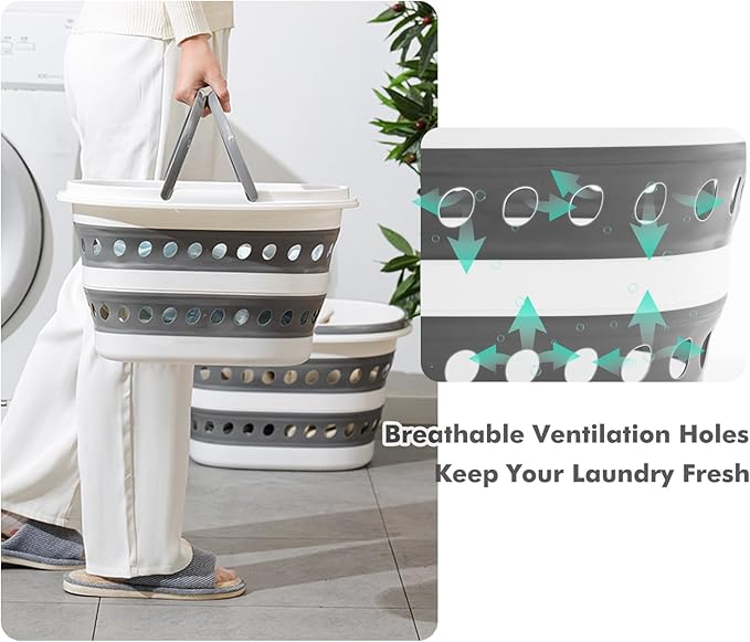 2 Packs Collapsible Bucket with Handles 4.2 Gallon Foldable Laundry Basket Pop up Mop Bucket Heavy Duty Collapse Basket and Bucket Small Portable Organizer for Space-Saving Storage