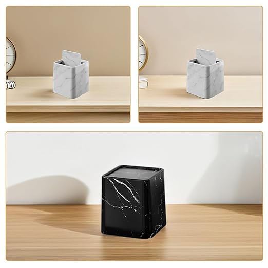 Cabilock 2Pcs Marble Trash Can with Swing Lid Stylish Wastebasket for Kitchen Bathroom Bedroom and Office Compact Imitation Marble Design for Changes