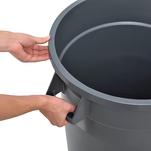 Global Industrial Commercial Round Trash Can 20 Gallon Capacity Plastic Garbage Can Indoor and Outdoor Utility Trash Can Gray 19 W x 22-1/2H No Lid