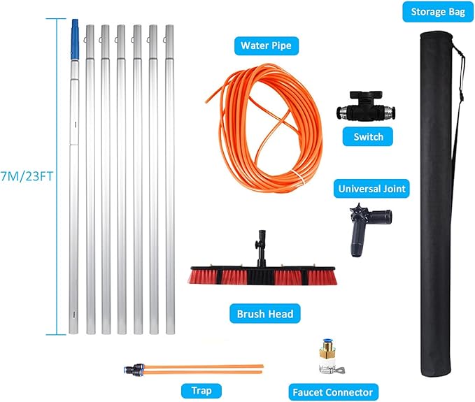 Window Cleaning Pole Water Fed Telescopic Brush Window Cleaner Kit Extendable Solar Panel Washing Equipment Cleaning Conservatory Roof