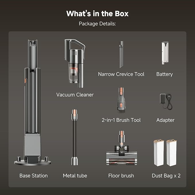 uwant V500 Cordless Vacuum Cleaner with Auto Empty&ampAuto Dust Scrap System 7-Layer HEPA Filtration Anti-Tangle Brush Stick Vacuum for Pet Hair Hard Floors CarpetGrey