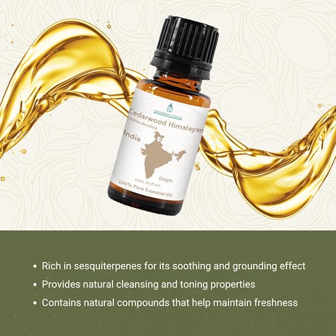 Cedarwood Himalayan Essential Oil - 100% Pure Steam Distilled Natural Cedarwood Himalayan Oil (Aceite de Cedro) from Natural Biotech NBT India for Aromatherapy &amp DIY Projects - 8oz