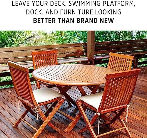 Teak Cleaner &amp Brightener Pre-Finish Wood Cleaner for Outdoor Furniture &amp Boat Teak Surfaces Deep-Cleaning Marine Restorer Water-Based Oil-Free Easy-to-Use 64 oz
