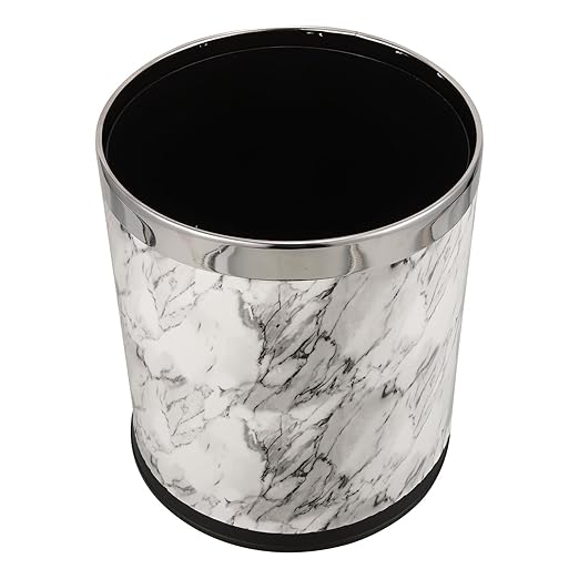 Marble Pattern Wastebasket Trash Can 225X260Mm Double-Layer Plastic PU Coating Office and Home Bathroom Living Room Waste Bin
